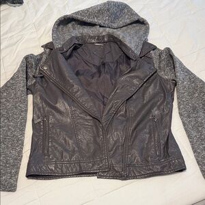 Jou Jou Charcoal Faux Leather Cropped Jacket